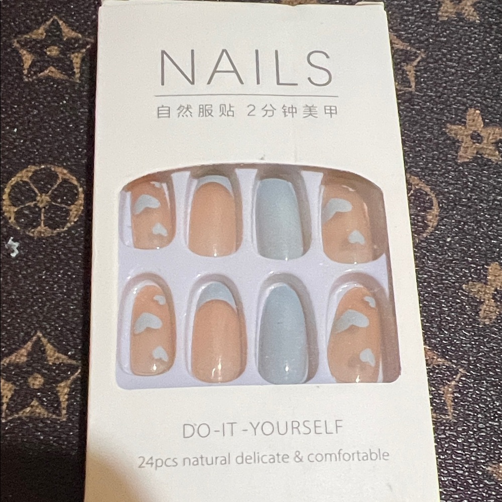 2/$15 Blue and Nude Press-On Nails Set